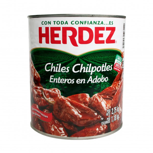 CHILES CHIPOTLES ENTEROS en adobo, lata de 2,75 kg
