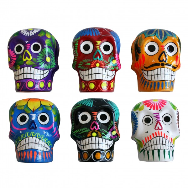 2 faces NAPKIN HOLDER made of clay in skull shape, various colors ca. 12 x 9cm