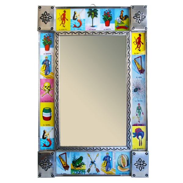 Espejo con un cuadro hecho de azulejos, Loteria ca. 57 x 36,5 cm