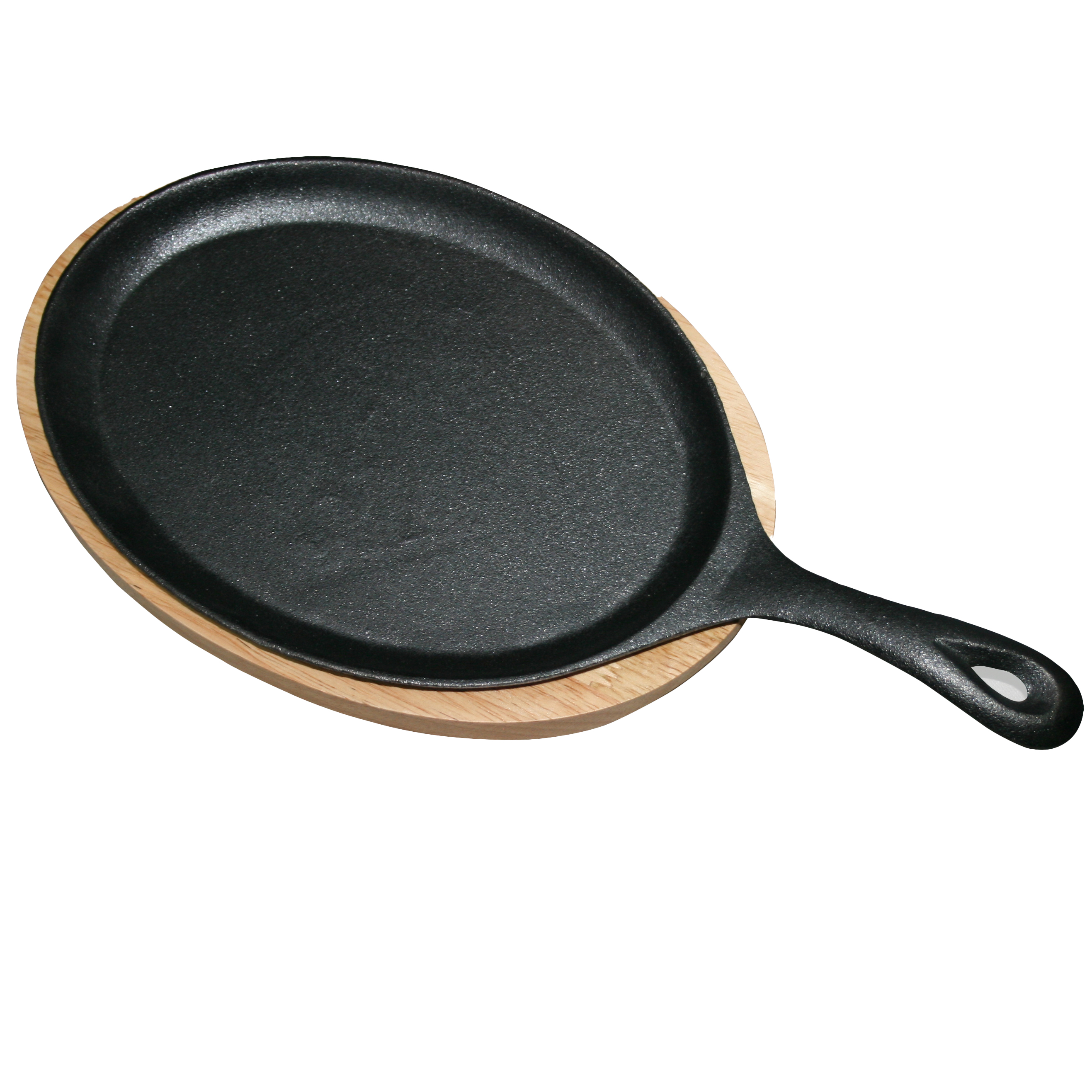FAJITA-PAN, oval, from castiron on a wood-tray ca 24x17cm