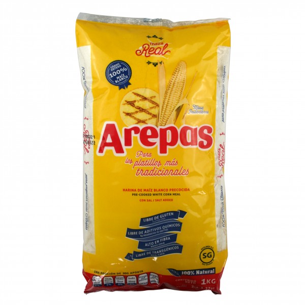 AREPA cornflour, white 1k bag, gmo free for Arepas, Tamales, Pupusas and Gordita