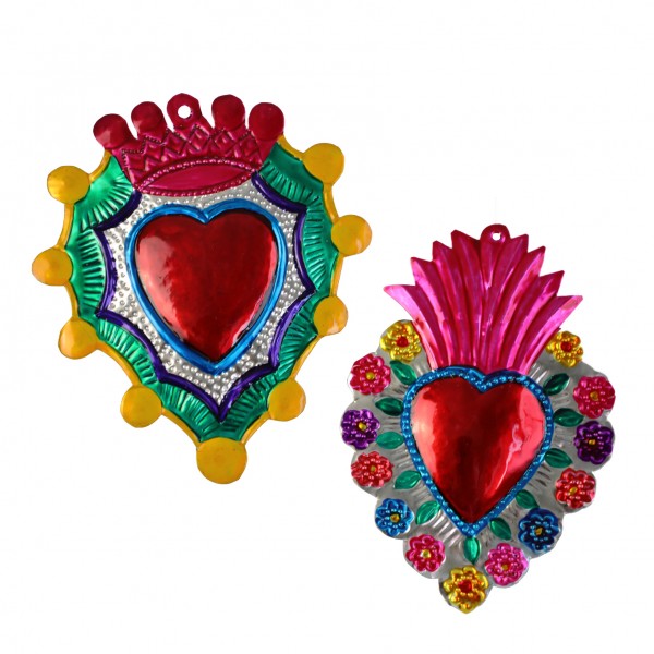 GRANDE Colgante de hojalata con forma de corazón, varios colores, ca. 16x22cm